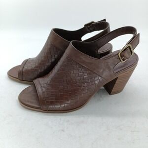 Frye & Co Faline Brown Woven Slingback Block Heel Sandals Womens 6M #125